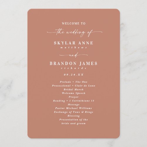 Minimal Solid Terracotta Clay Wedding Ceremony Program