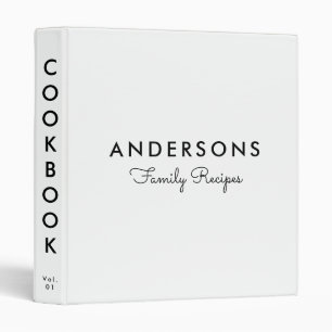 Minimal Solid White Family Recipe Cookbook 3 Ring Binder