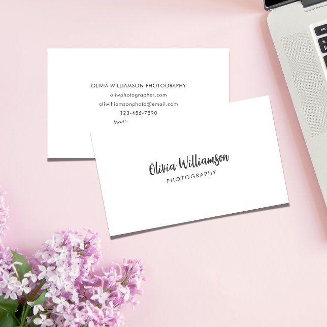 Minimal Sophisticated Black White Calligraphy Chic Business Card (Creator Uploaded)