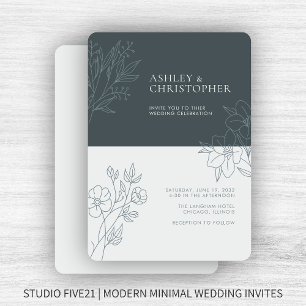 Minimal Space Gray Foliage Outline Wedding Invitation