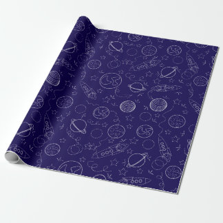 "Minimal Space-Themed Pattern – Rockets, Planets, Wrapping Paper