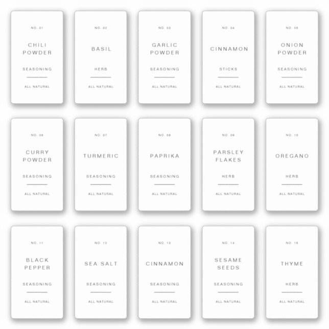 Minimal Spice Jar Labels Pantry Storage Stickers (Front)