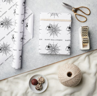 Minimal Spider And Spiderweb Happy Halloween Wrapping Paper