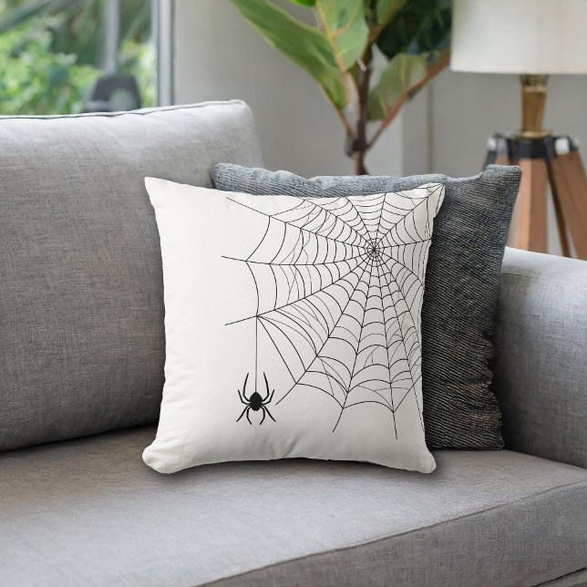 Minimal Spider Web And Hanging Spider Halloween Throw Pillow (Creator Uploaded)
