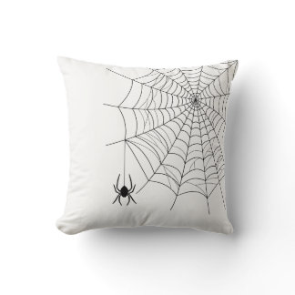 Minimal Spider Web And Hanging Spider Halloween Throw Pillow