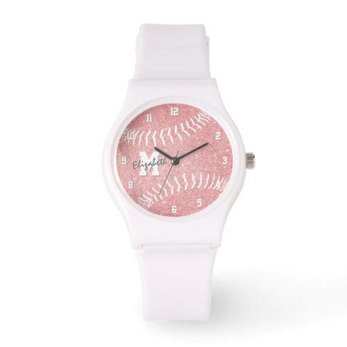 minimal sports girly pink monogrammed softball watch
