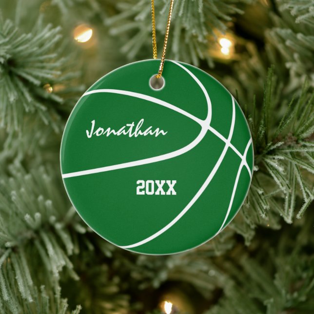 minimal sports green red boys girls basketball ceramic ornament (Tree)