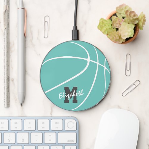 minimal sports light teal or ANY color basketball Wireless Charger