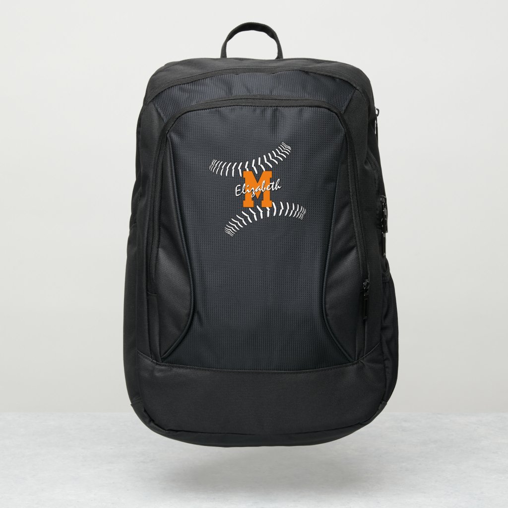 minimal sports monogrammed baseball softball port authority backpack