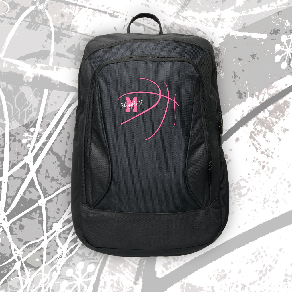 minimal sports monogrammed pink basketball backpack