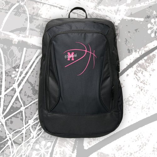 minimal sports monogrammed pink basketball port authority backpack
