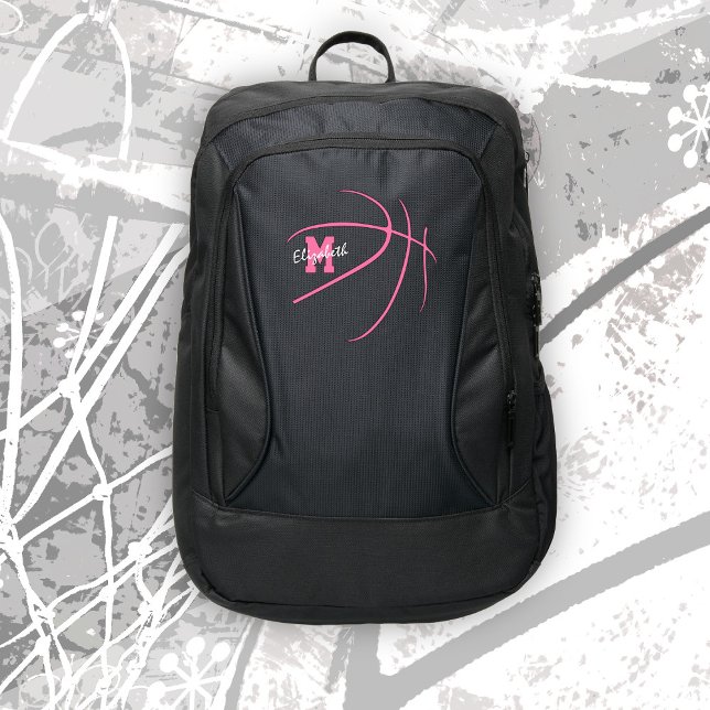minimal sports monogrammed pink basketball port authority® backpack (Creator Uploaded)