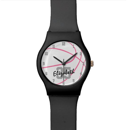 minimal sporty girl's pink w ANY color basketball Watch
