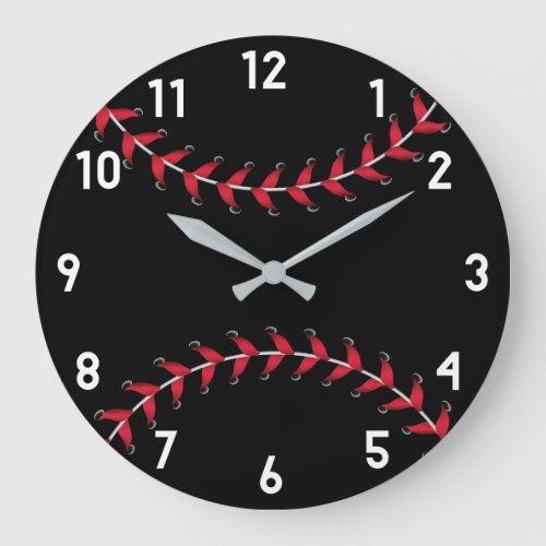 Minimal Sporty Red  Black Baseball Decor Large Clock