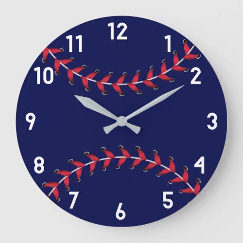 Minimal Sporty Red  Navy Baseball Decor Large Clock