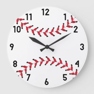 Minimal Sporty Red & White Baseball Decor Large Clock
