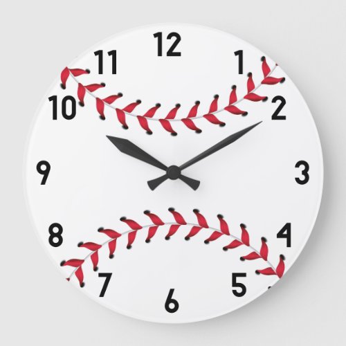 Minimal Sporty Red  White Baseball Decor Large Clock