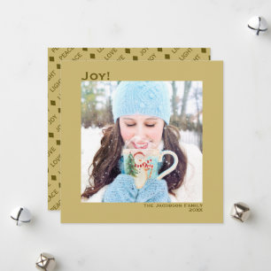 Minimal Square 1 Photo Simple Joy Gold Holiday Card