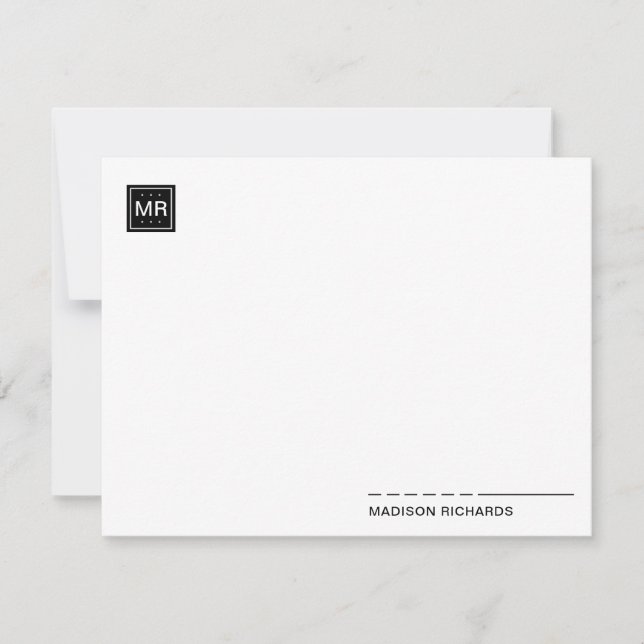 Minimal Square Monogram Black Chic Typography Note Card (Front)