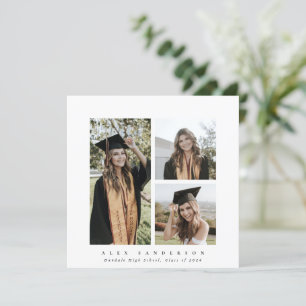 Minimal Square White Frame Triple Photo Graduation Announcement