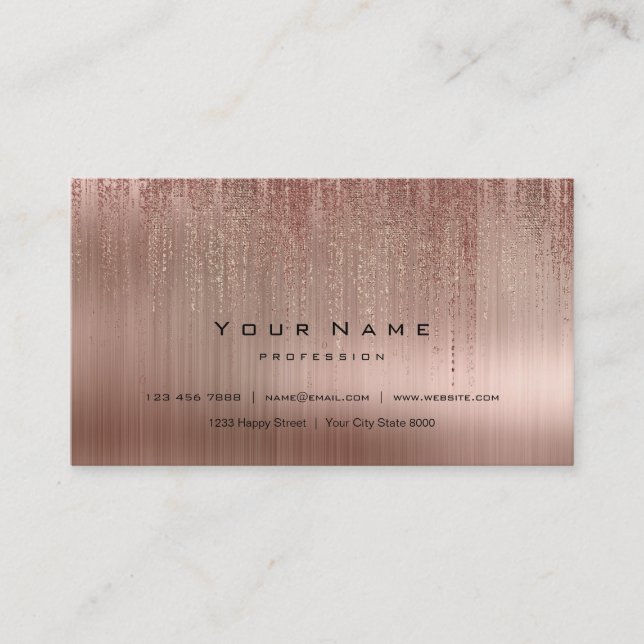 Minimal Steel Copper Pink Gold Matrix Rain Blush Business Card (Front)