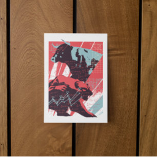 Minimal Stock Market Bull Bear Chart Postcard