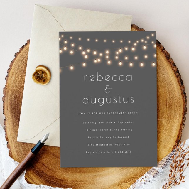 Minimal String Lights Couples Engagement Party Invitation (Creator Uploaded)