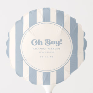 Minimal Striped Blue "Oh Boy!" Baby Shower Party Balloon