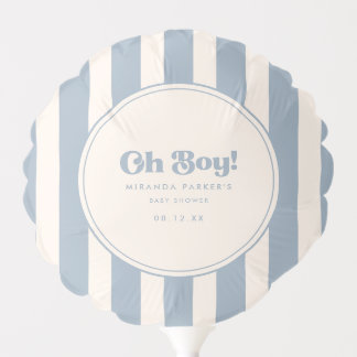 Minimal Striped Blue "Oh Boy!" Baby Shower Party Balloon