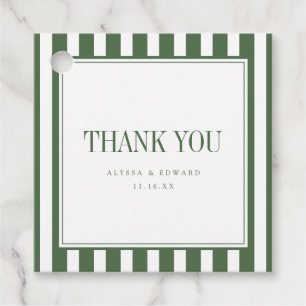 Minimal Striped Olive Green Wedding Thank You Favor Tags