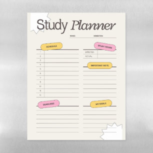 Minimal Study Planner With Hourly Schedule Magnetic Dry Erase Sheet