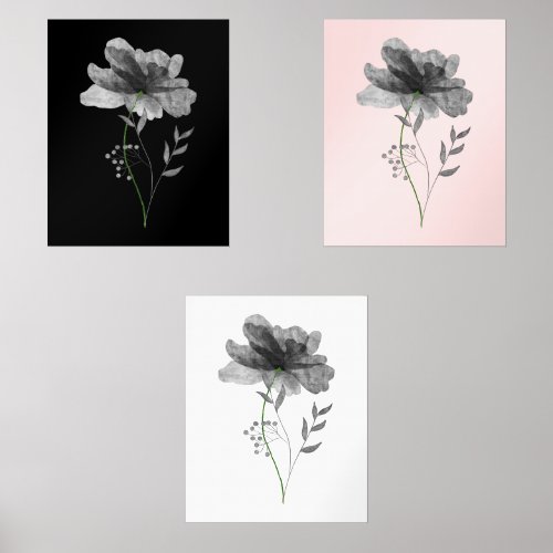 Minimal style watercolor flower wall art sets