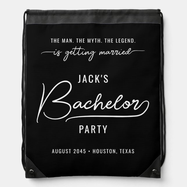 Minimal Stylish Bachelor Party T-Shirt Drawstring Bag (Front)