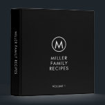 Minimal Stylish Black Family Monogram Recipe 3 Ring Binder<br><div class="desc">Modern recipe binder features a minimalist design in a black and white color palette. Personalized family name presented in the center in stylish simple font with a complimentary minimal monogram medallion. Shown with a custom name and monogram initial on the front in modern typography, this personalized family recipe binder is...</div>