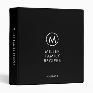 Minimal Stylish Black Family Monogram Recipe 3 Ring Binder