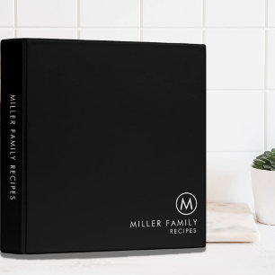 Minimal Stylish Black Family Monogram Recipe 3 Ring Binder