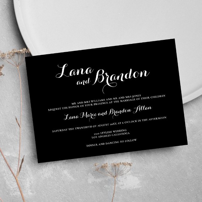 Minimal stylish classic script black white wedding invitation (Minimal stylish classic script black white wedding)