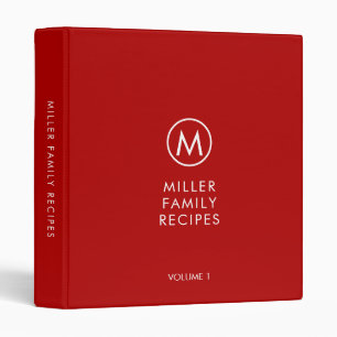 Minimal Stylish Family Monogram Recipe 3 Ring Binder