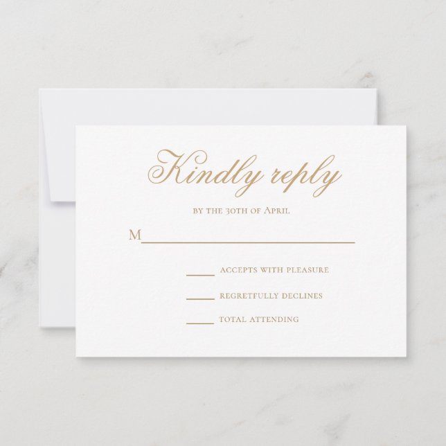 Minimal Stylish Gold Calligraphy Wedding RSVP Card (Back)