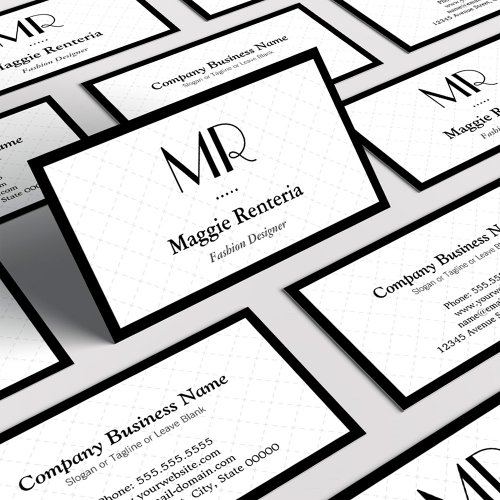 Fashion Stylish Monogram Clean White Black Border Business Card