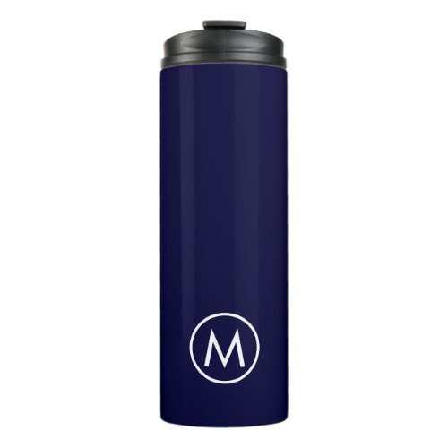 Minimal Stylish Navy White Monogram Travel Mug