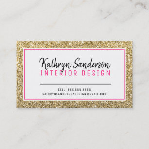 MINIMAL STYLISH plain border hot pink gold glitter Business Card