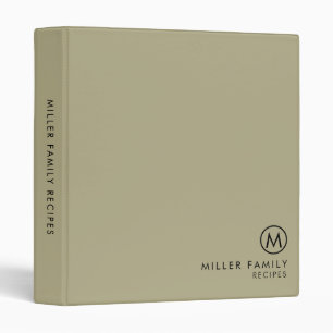 Minimal Stylish Sage Green Family Monogram Recipe 3 Ring Binder