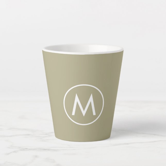 Minimal Stylish Sage Green Monogram Latte Mug (Front)