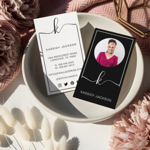 Minimal Stylish Script Monogram Frame Circle Photo Business Card