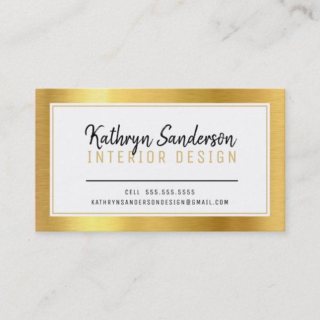 MINIMAL STYLISH simple border black faux gold foil Business Card (Front)