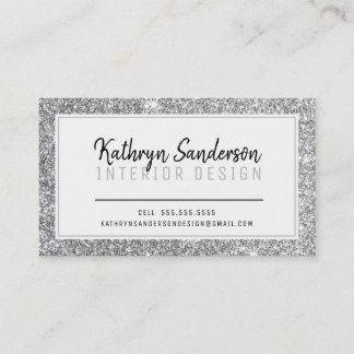 MINIMAL STYLISH simple border black silver glitter Business Card