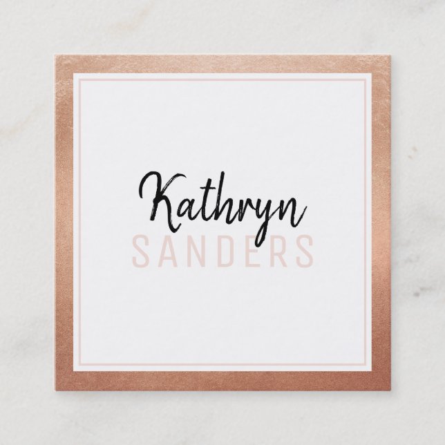 MINIMAL STYLISH simple border blush pink rose gold Square Business Card (Front)