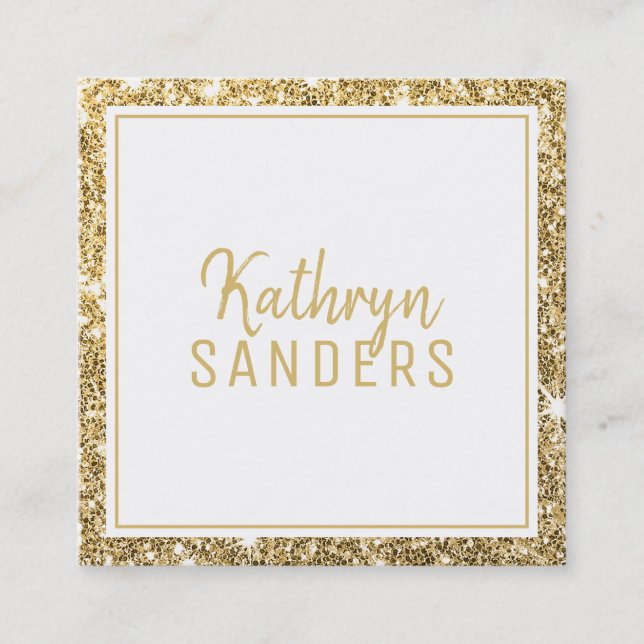 MINIMAL STYLISH simple border gold glitter gray Square Business Card (Front)