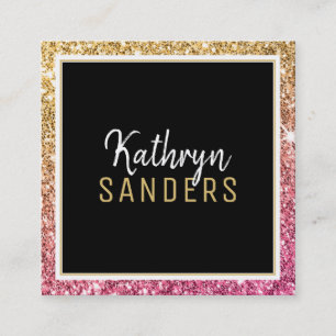 MINIMAL STYLISH simple border gold pink glitter Square Business Card